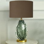 Lampe de table moderne en verre vert avec forme en tissu