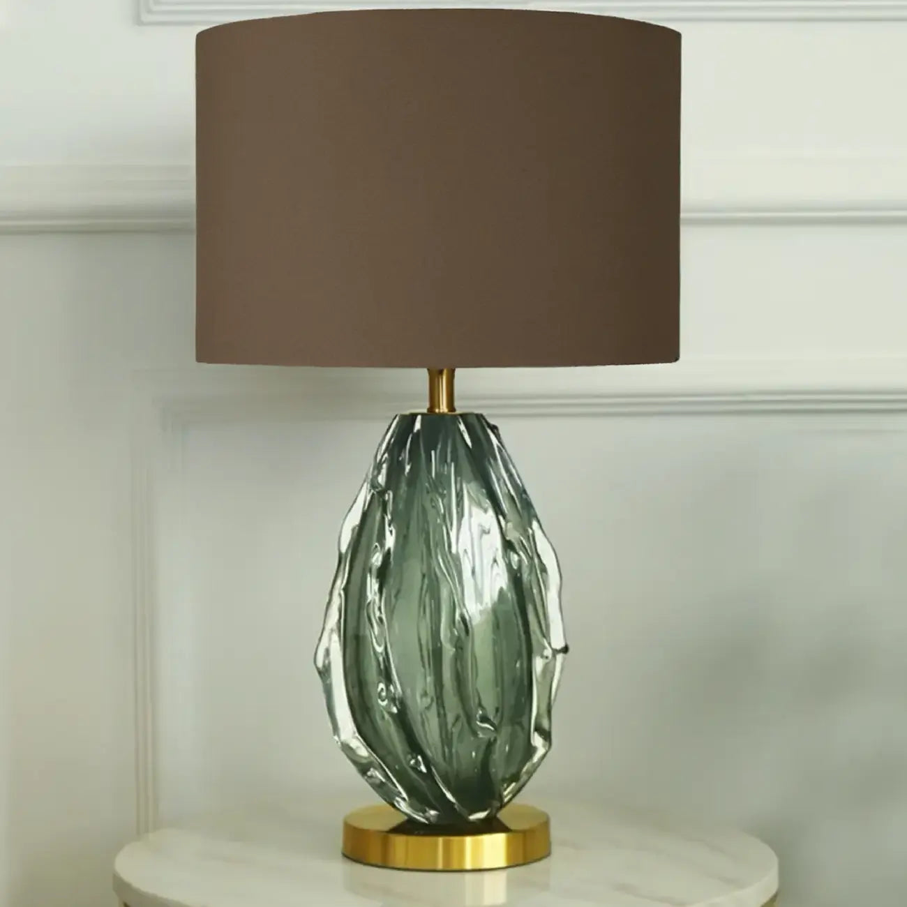 Lampe de table moderne en verre vert avec forme en tissu