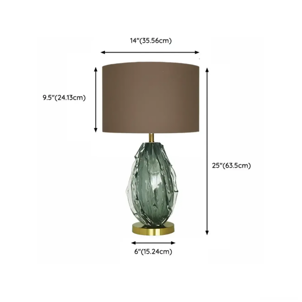 Lampe de table moderne en verre vert avec forme en tissu