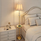 Lampadaire LED doré moderne avec étagère ronde pour salon
