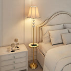 Lampadaire LED doré moderne avec étagère ronde pour salon