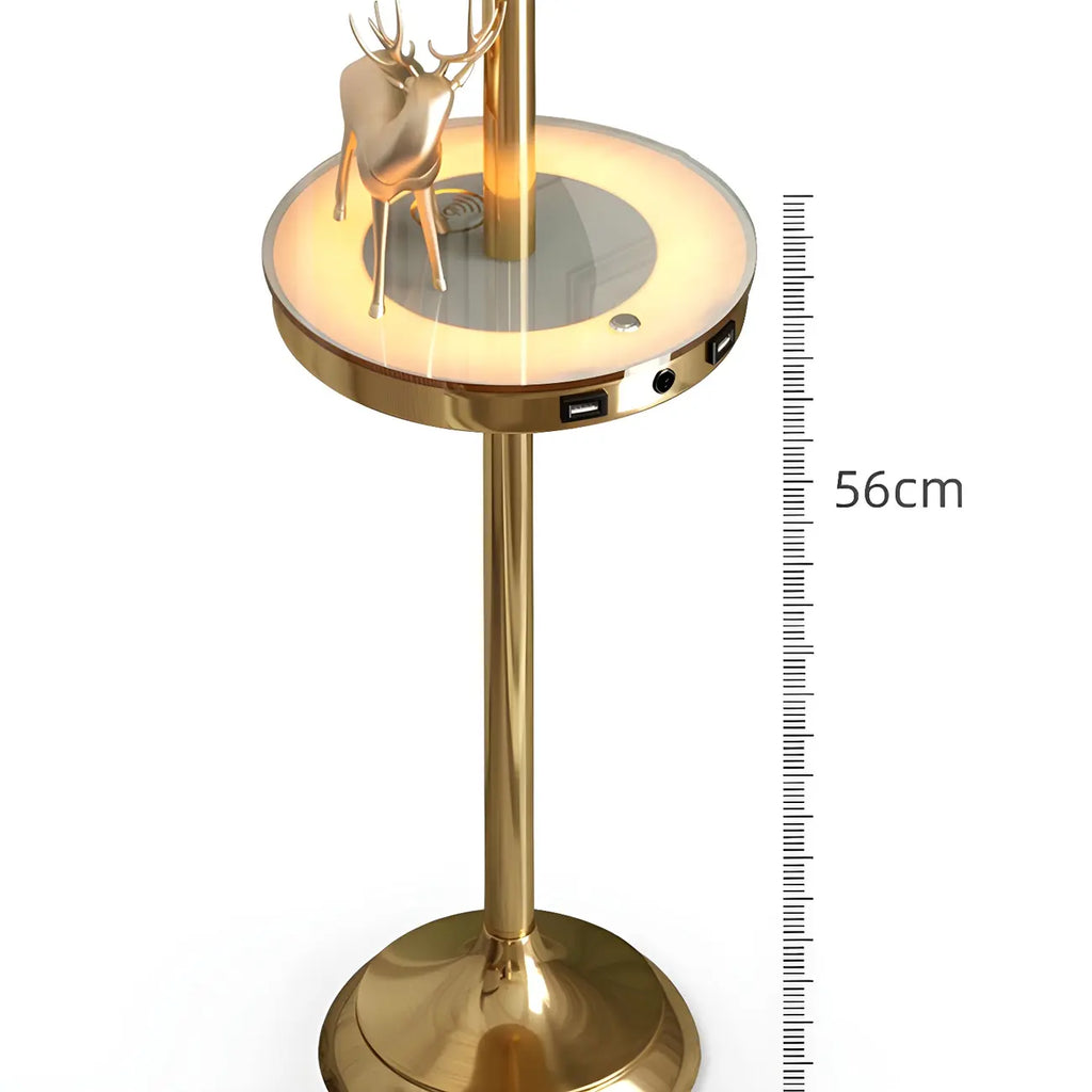 Lampadaire LED doré moderne avec étagère ronde pour salon
