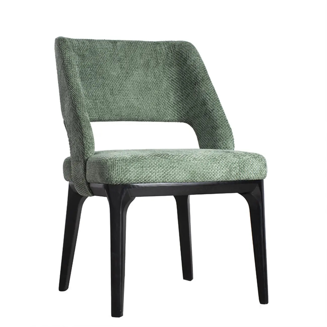 Chaise de salle à manger moderne en coton et lin vert, recouverte d'un revêtement en coton.