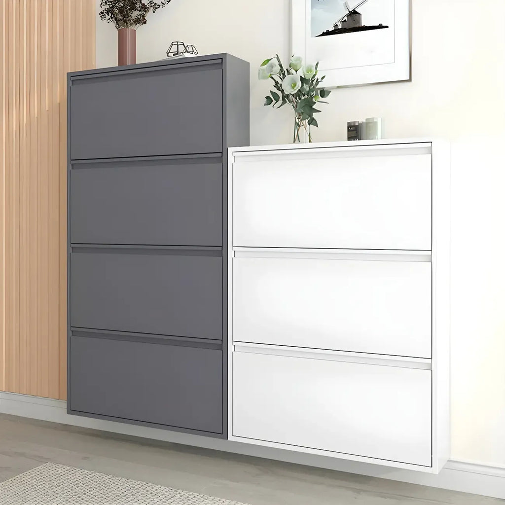 Armoire à chaussures murale en métal gris/blanc