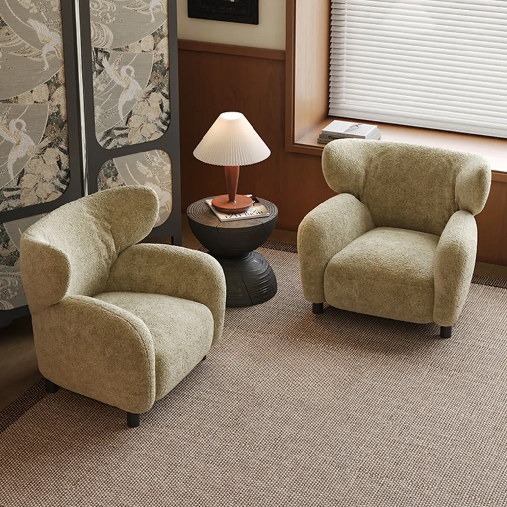 Fauteuil d'appoint moderne à oreilles en tissu chenille avec accoudoirs