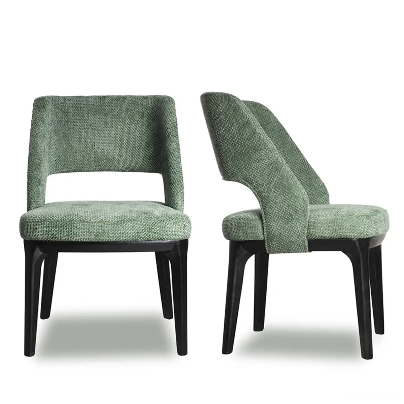 Chaise de salle à manger moderne en coton et lin vert, recouverte d'un revêtement en coton.