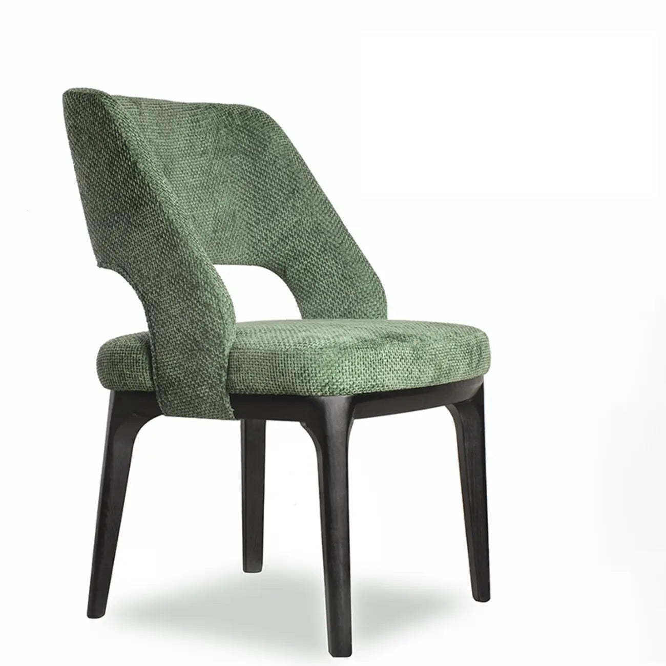 Chaise de salle à manger moderne en coton et lin vert, recouverte d'un revêtement en coton.