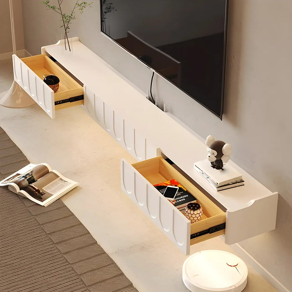 Mobile TV galleggiante a U da 65" in legno bianco con armadietto