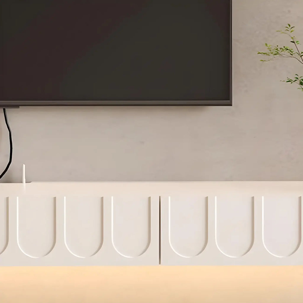 Mobile TV galleggiante a U da 65" in legno bianco con armadietto
