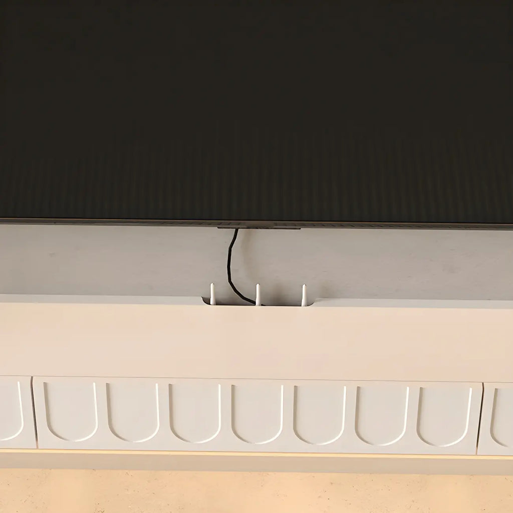 Mobile TV galleggiante a U da 65" in legno bianco con armadietto