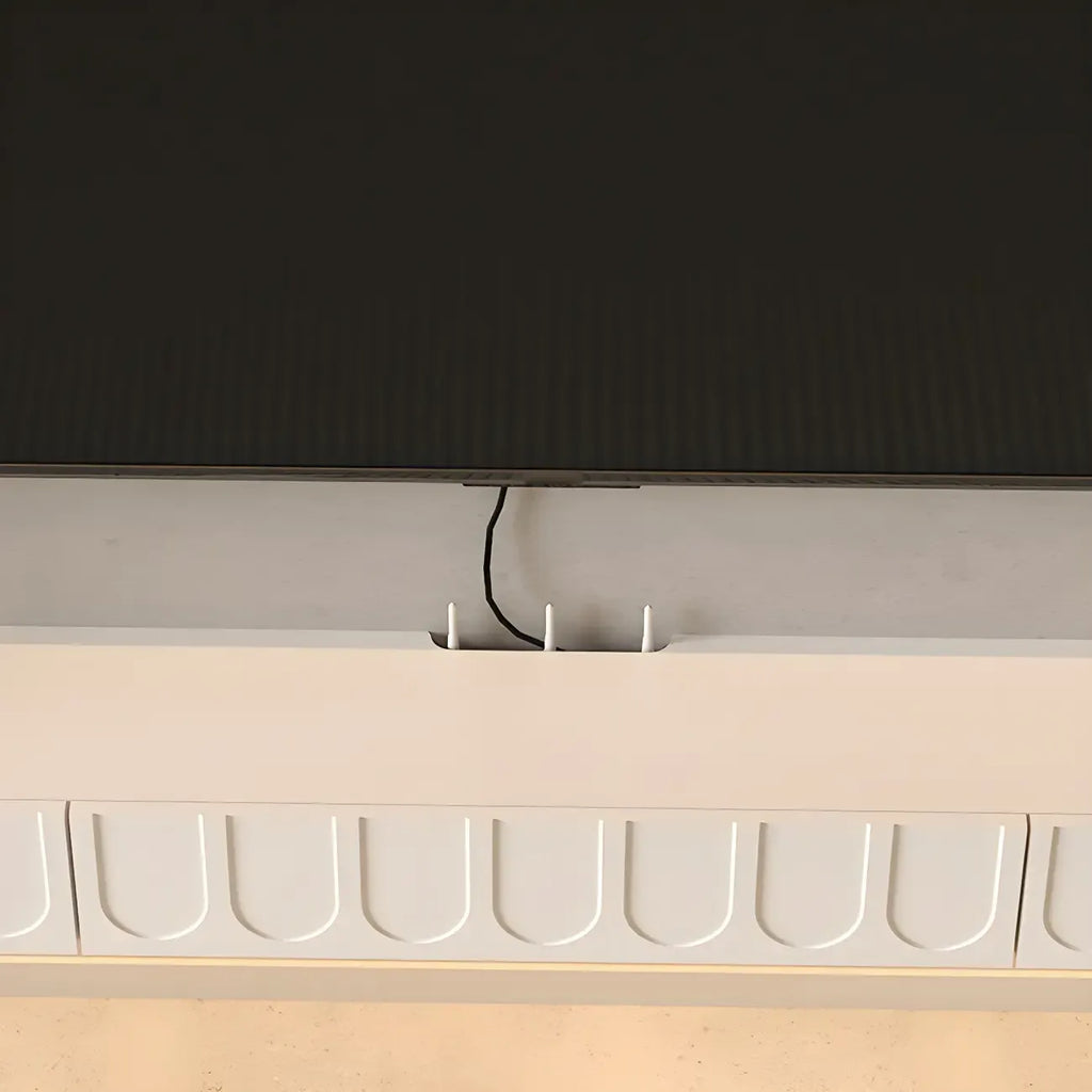 Mobile TV galleggiante a U da 65" in legno bianco con armadietto
