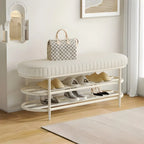 Banc porte-chaussures ovale élégant en métal rembourré