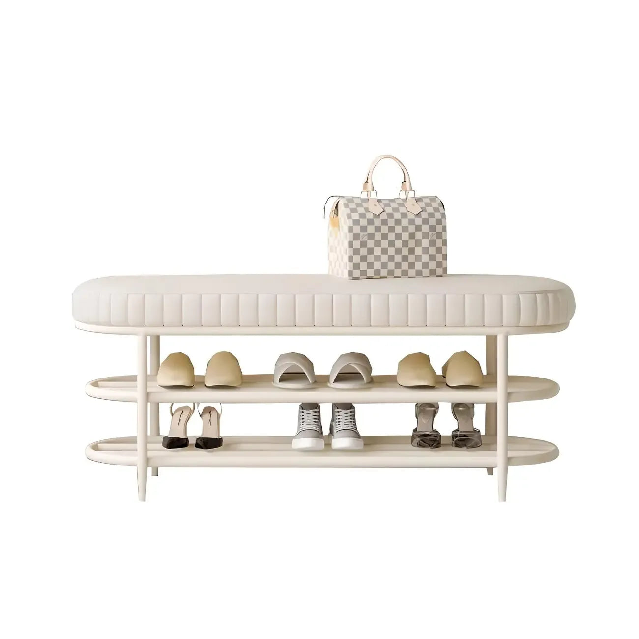 Banc porte-chaussures ovale élégant en métal rembourré