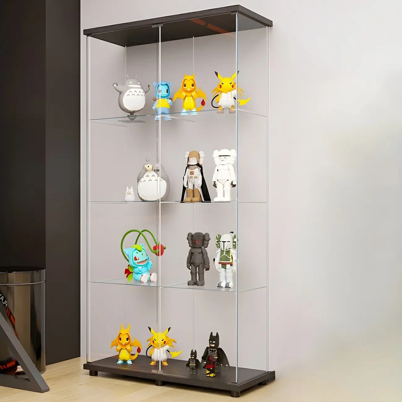 Vitrine rectangulaire minimaliste à 4 étagères en verre transparent
