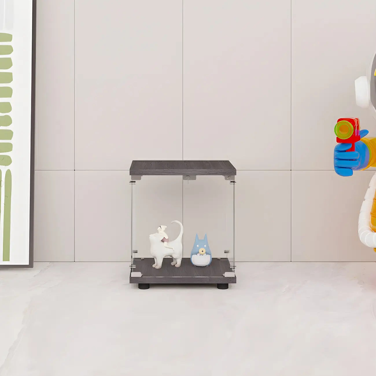 Vitrine rectangulaire minimaliste à 4 étagères en verre transparent