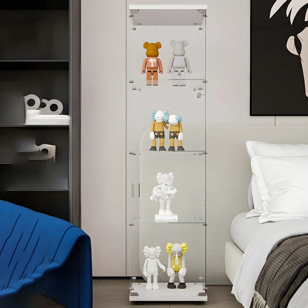 Vitrine rectangulaire minimaliste à 4 étagères en verre transparent