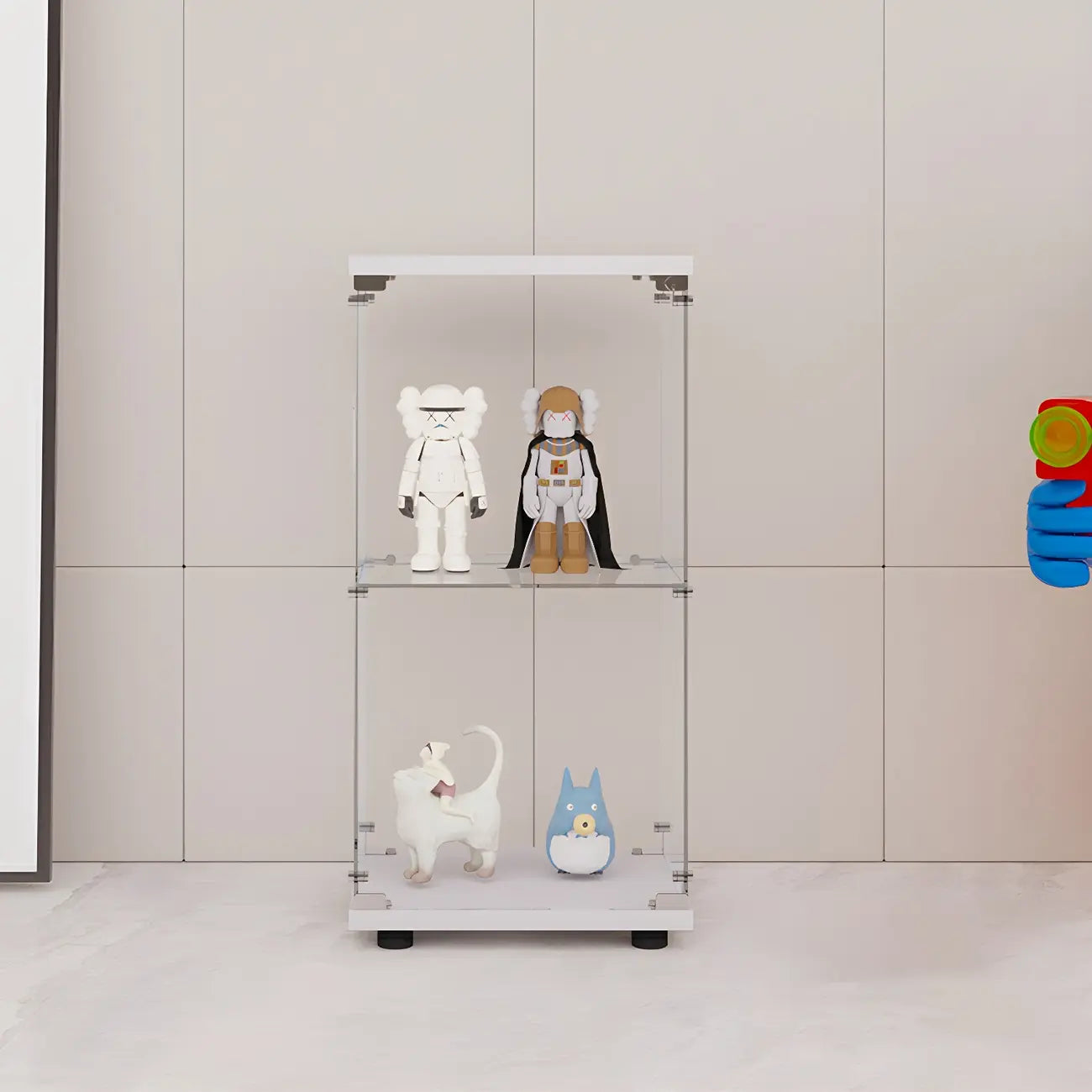 Vitrine rectangulaire minimaliste à 4 étagères en verre transparent
