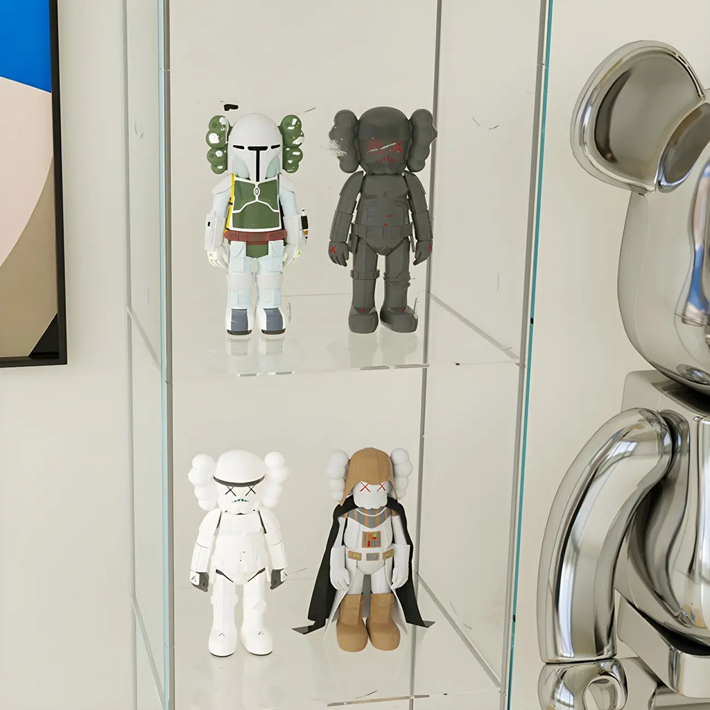 Vitrine rectangulaire minimaliste à 4 étagères en verre transparent