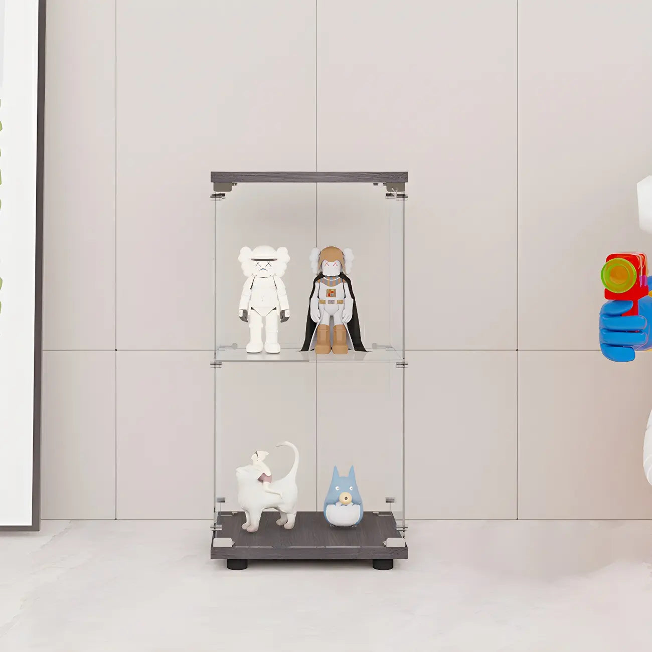 Vitrine rectangulaire minimaliste à 4 étagères en verre transparent