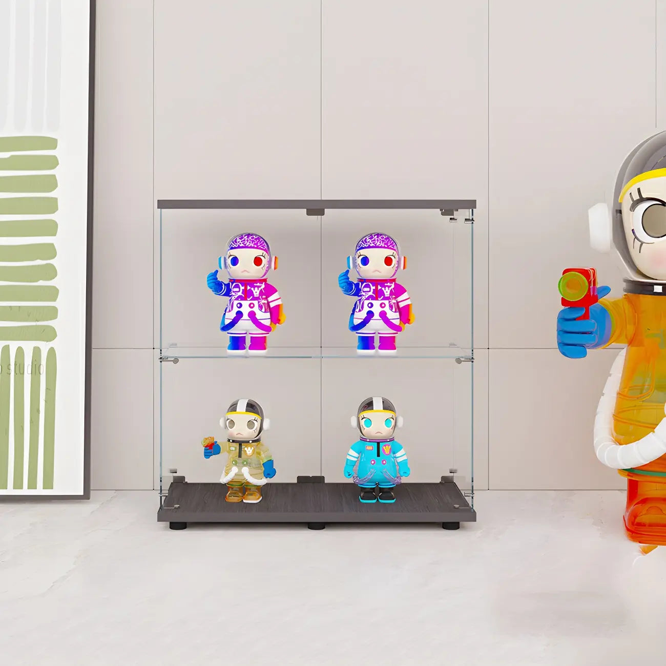 Vitrine rectangulaire minimaliste à 4 étagères en verre transparent