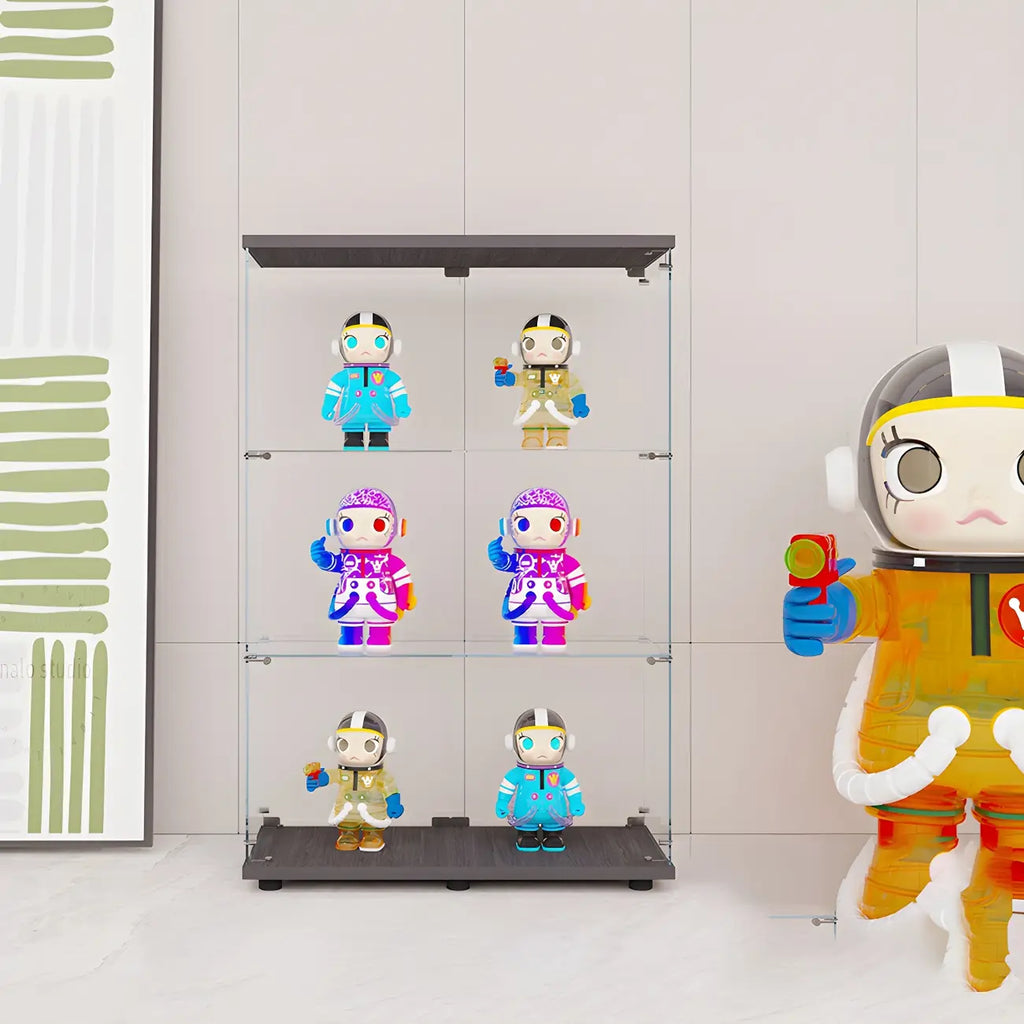 Vitrine rectangulaire minimaliste à 4 étagères en verre transparent
