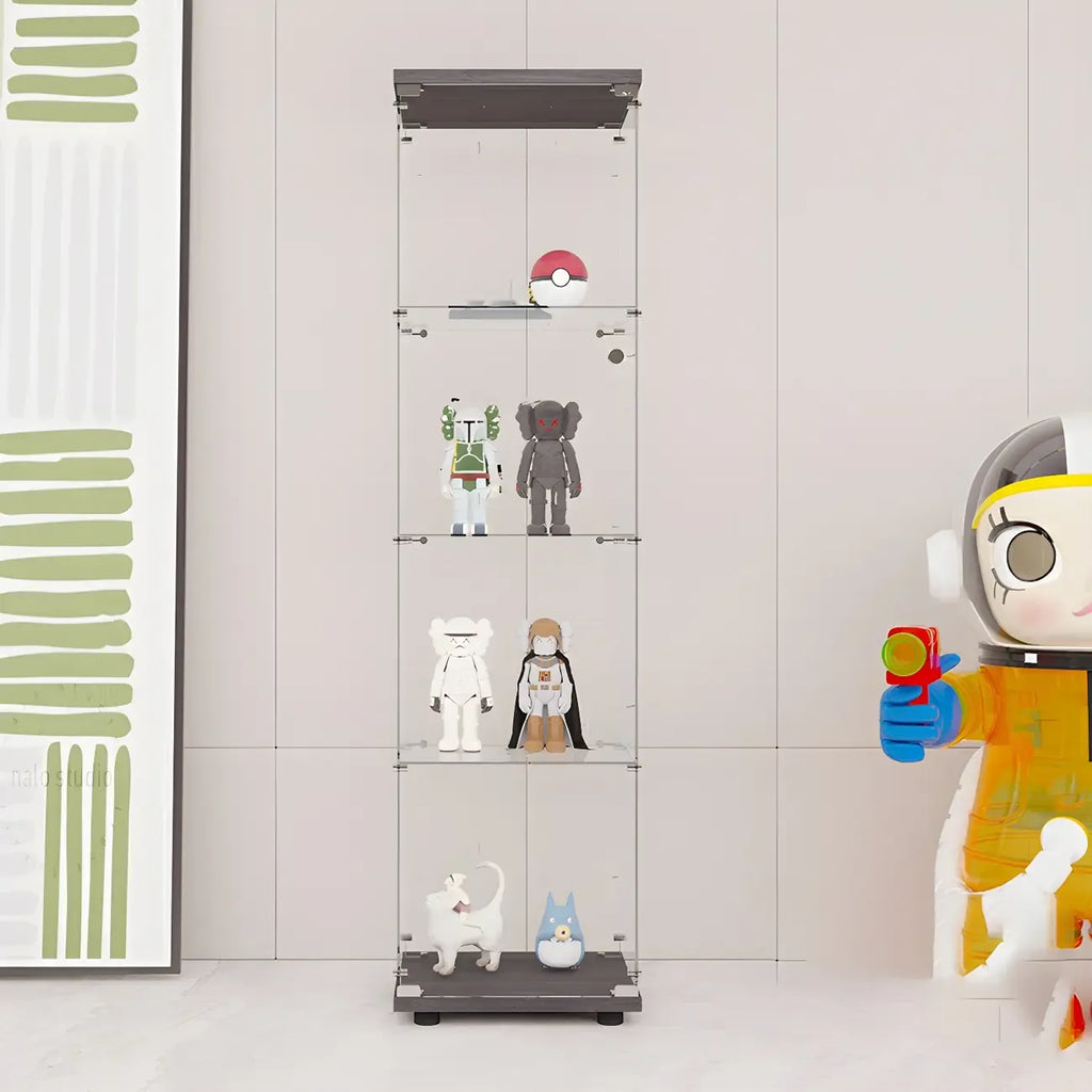 Vitrine rectangulaire minimaliste à 4 étagères en verre transparent