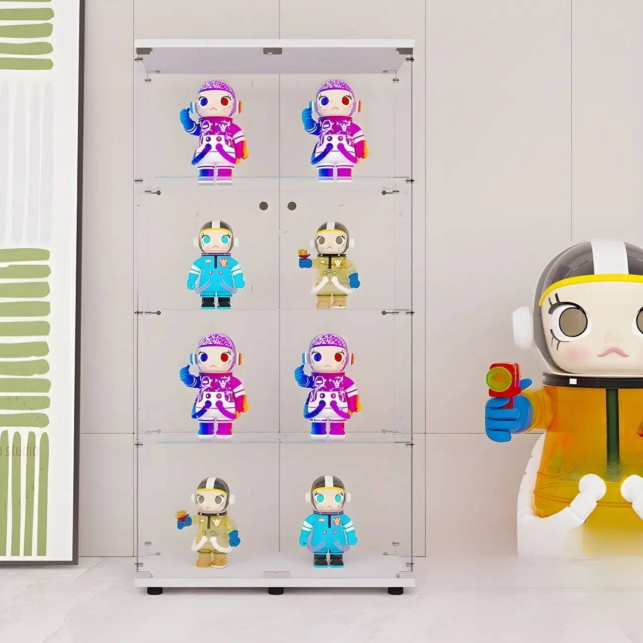Vitrine rectangulaire minimaliste à 4 étagères en verre transparent