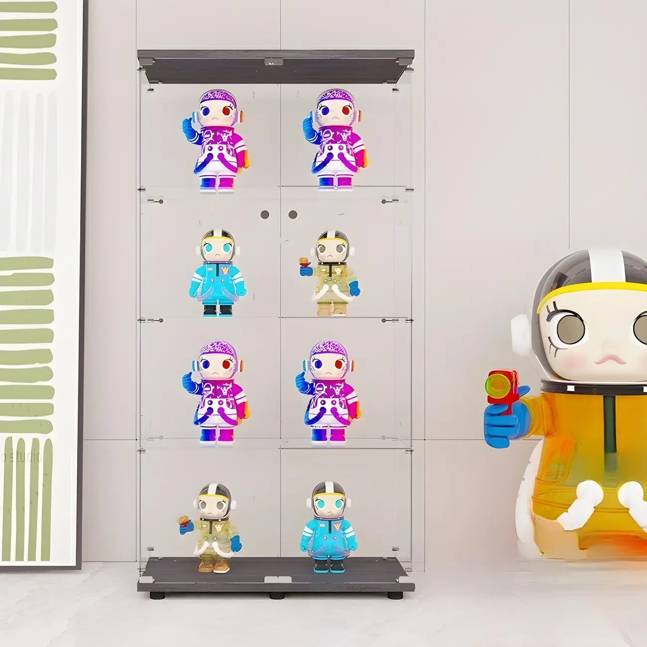 Vitrine rectangulaire minimaliste à 4 étagères en verre transparent