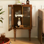 Armoire de rangement moderne sur pieds en bois brun et verre