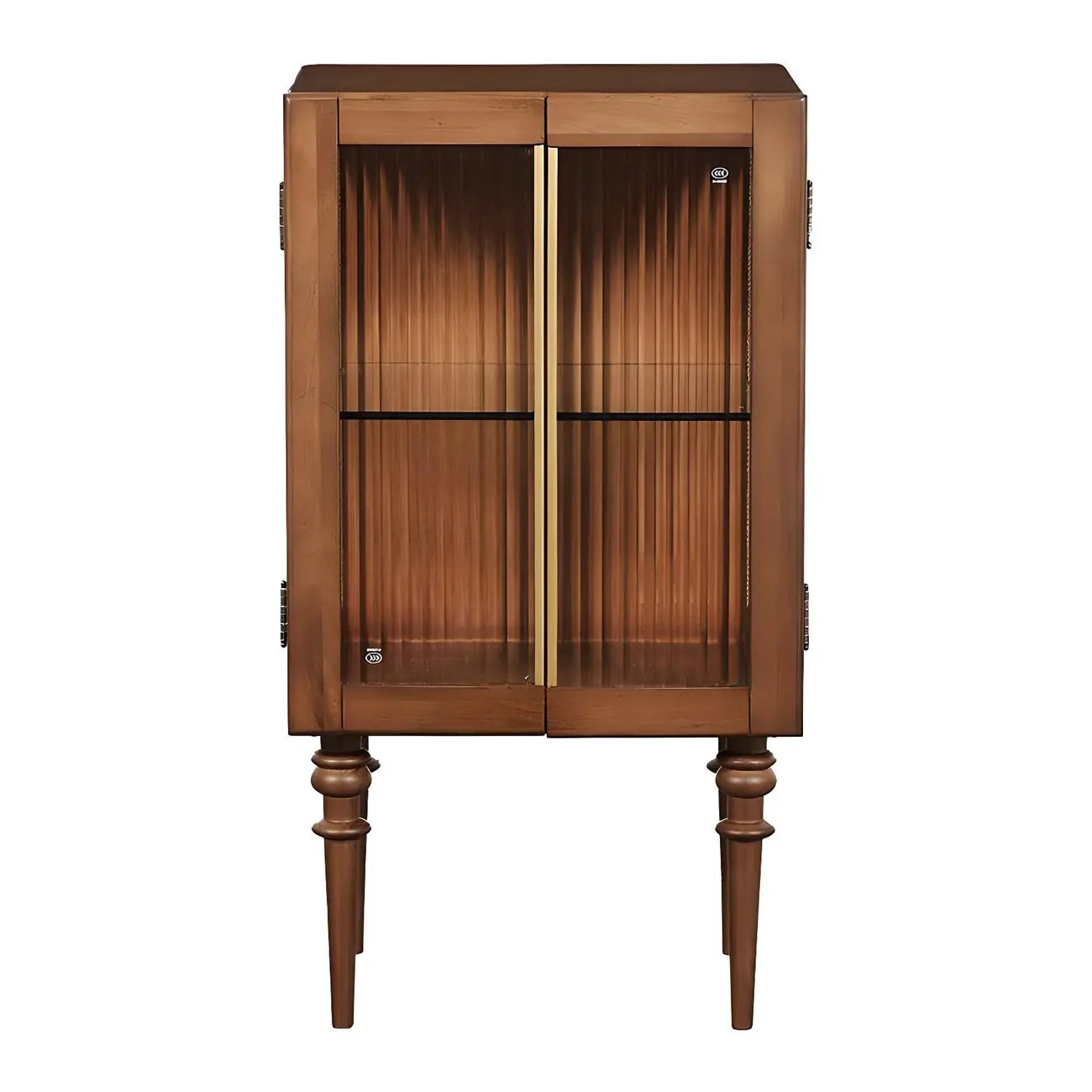 Armoire de rangement moderne sur pieds en bois brun et verre