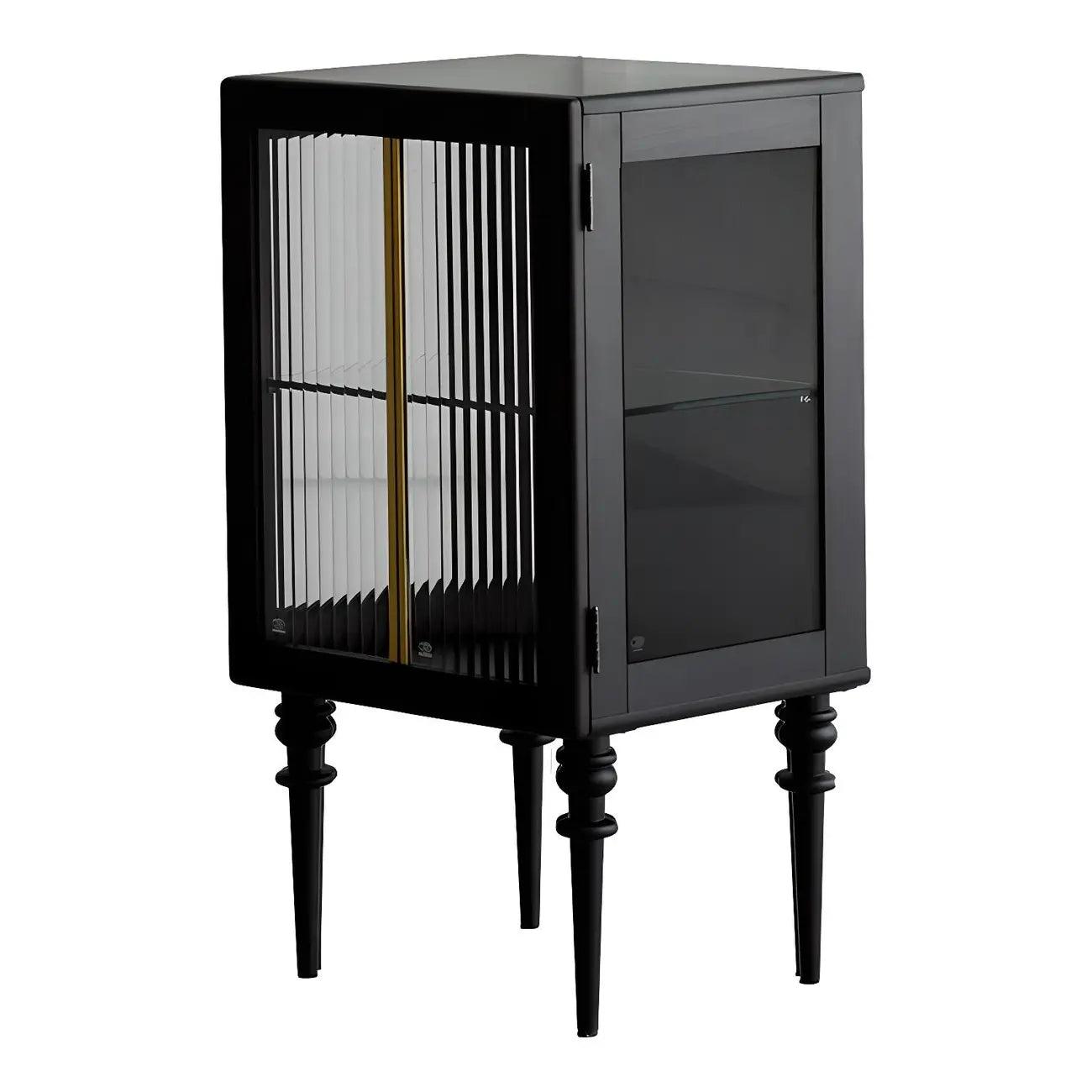 Armoire de rangement moderne sur pieds en bois brun et verre