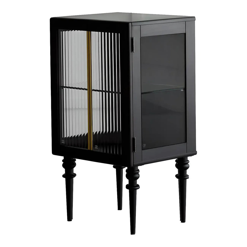 Armoire de rangement moderne sur pieds en bois brun et verre