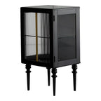 Armoire de rangement moderne sur pieds en bois brun et verre