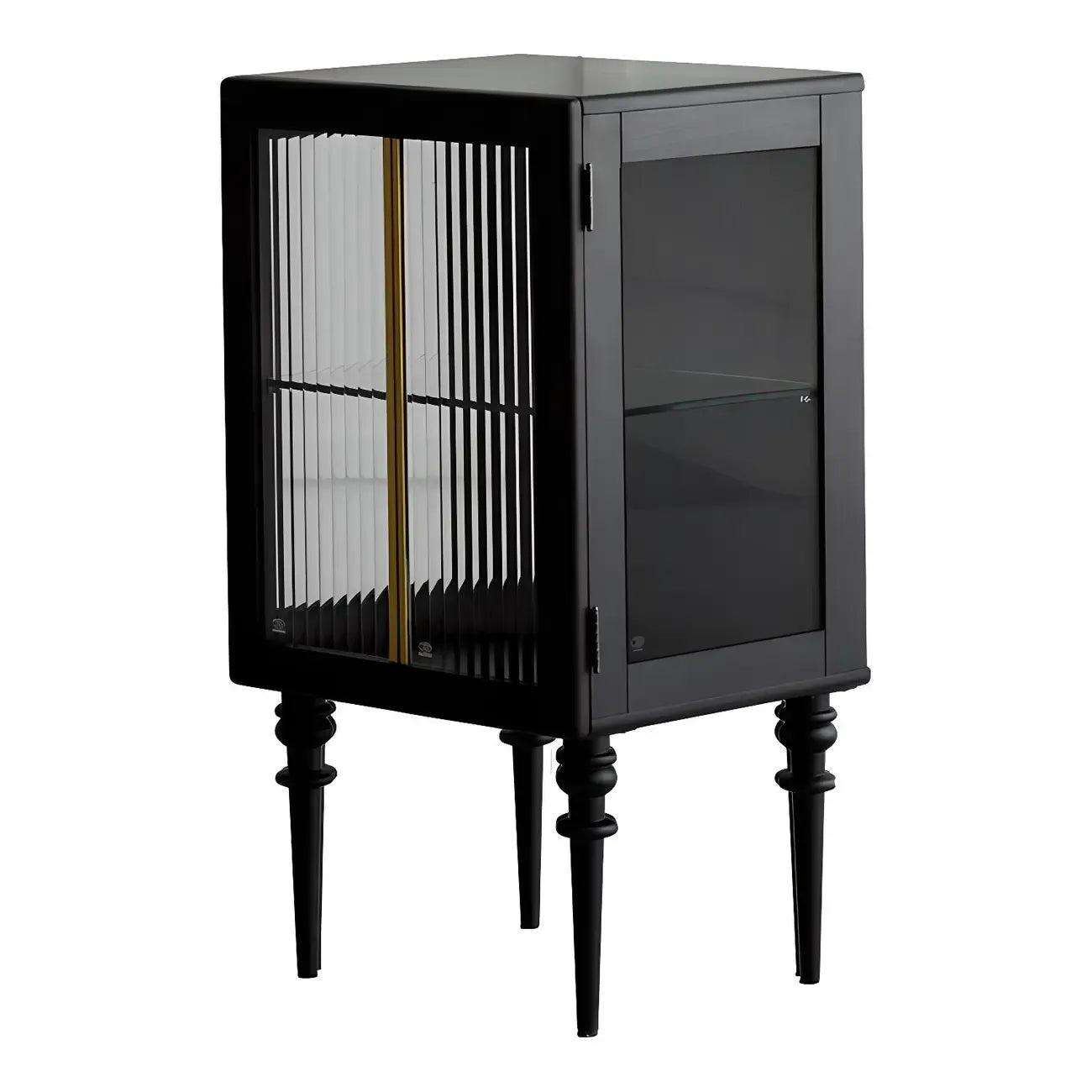 Armoire de rangement moderne sur pieds en bois brun et verre