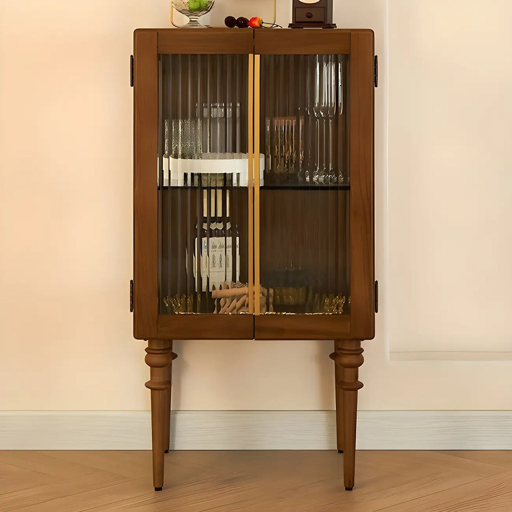 Armoire de rangement moderne sur pieds en bois brun et verre