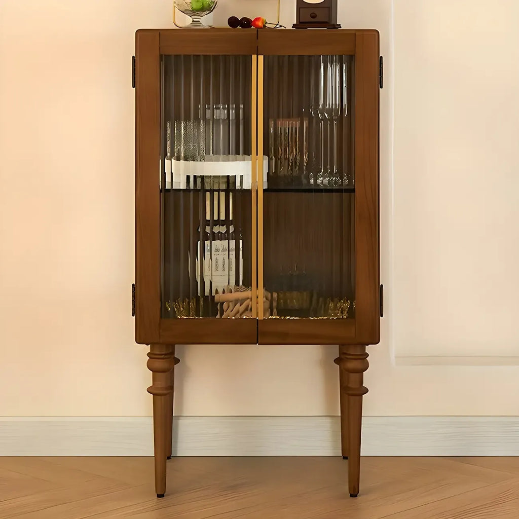 Armoire de rangement moderne sur pieds en bois brun et verre