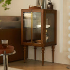 Armoire de rangement moderne sur pieds en bois brun et verre