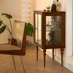 Armoire de rangement moderne sur pieds en bois brun et verre