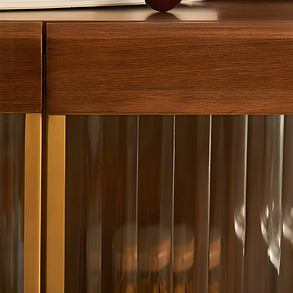 Armoire de rangement moderne sur pieds en bois brun et verre