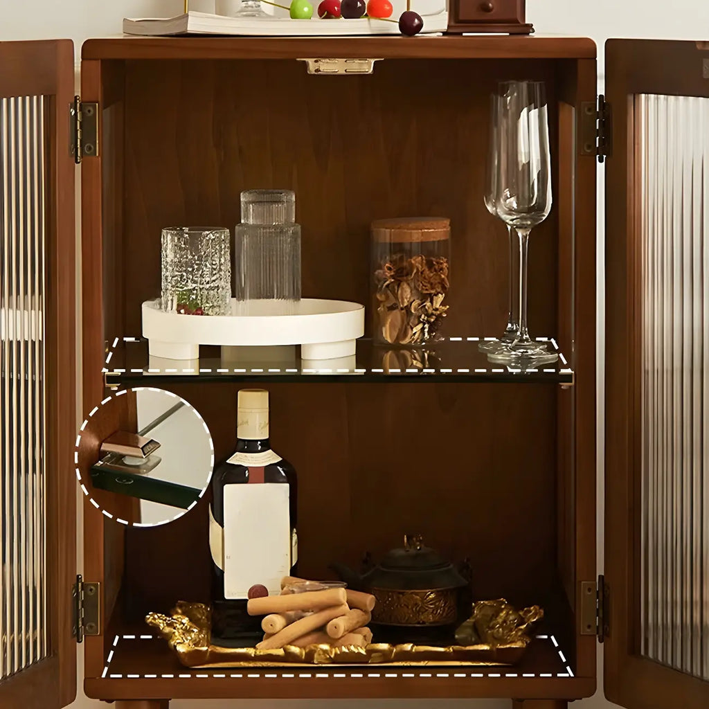 Armoire de rangement moderne sur pieds en bois brun et verre