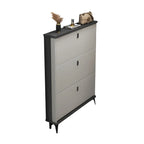 Armoire à chaussures d'entrée grise et blanche à façade rabattable