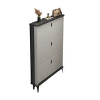 Armoire à chaussures d'entrée grise et blanche à façade rabattable