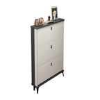 Armoire à chaussures d'entrée grise et blanche à façade rabattable