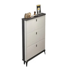 Armoire à chaussures d'entrée grise et blanche à façade rabattable