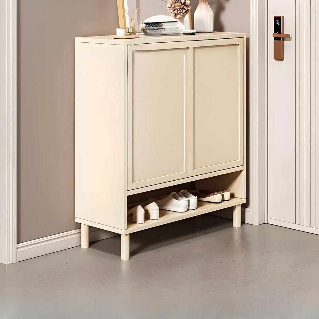 Meuble à chaussures en bois blanc crème avec étagère à chaussures