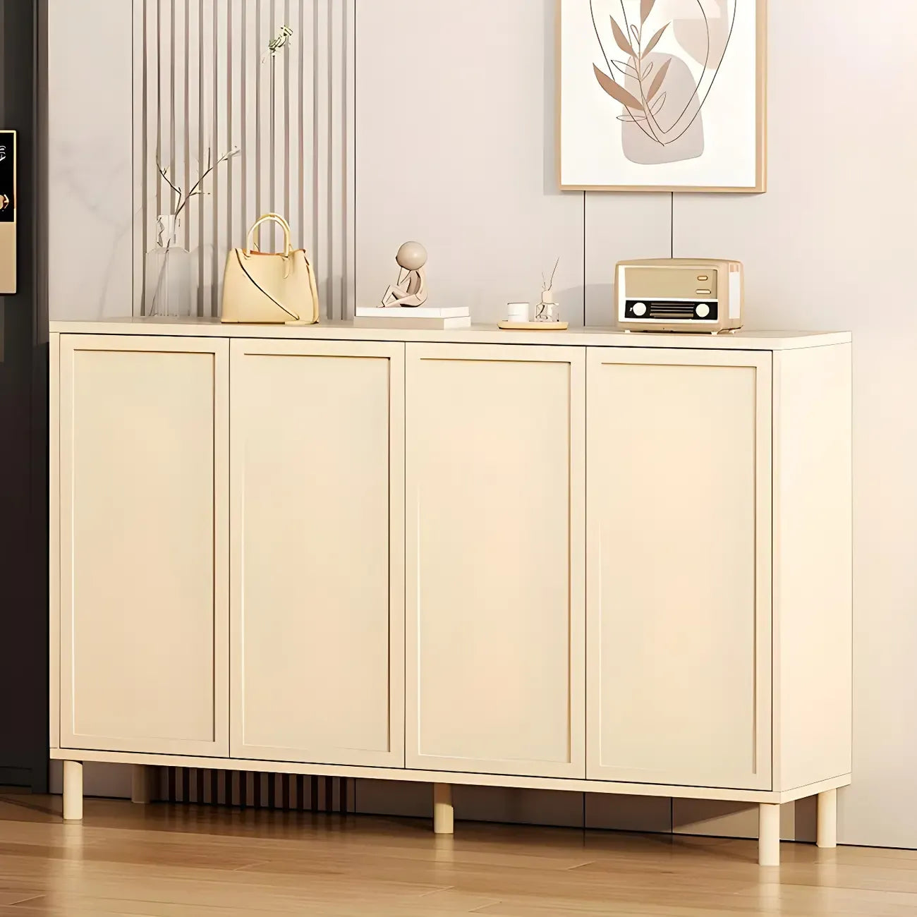 Meuble à chaussures en bois blanc crème avec étagère à chaussures