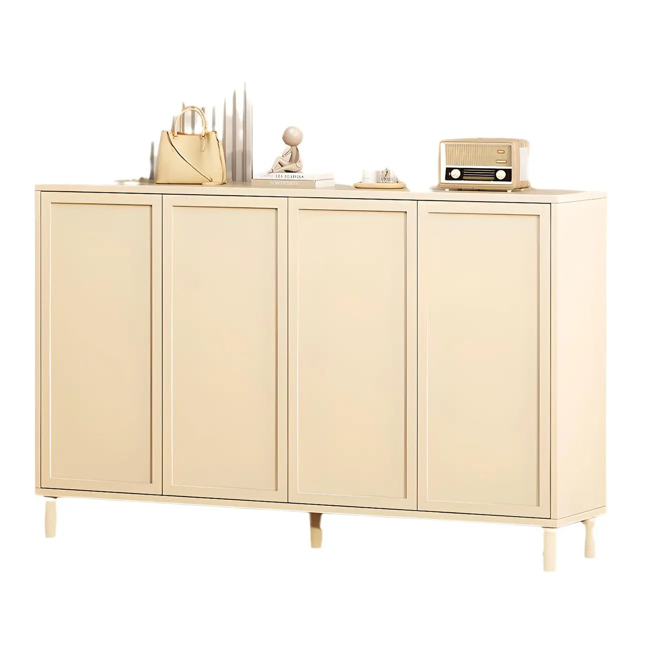 Meuble à chaussures en bois blanc crème avec étagère à chaussures