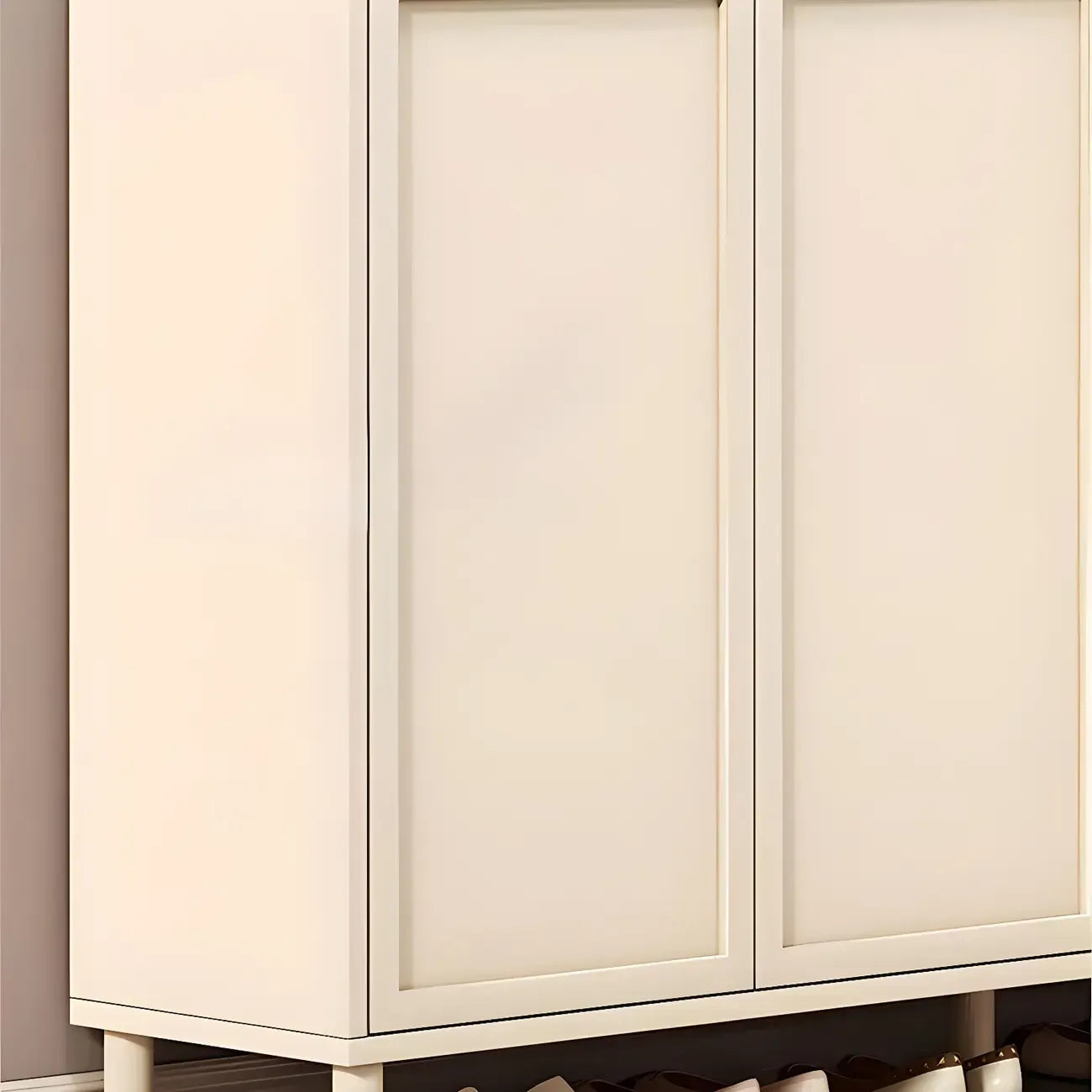 Meuble à chaussures en bois blanc crème avec étagère à chaussures