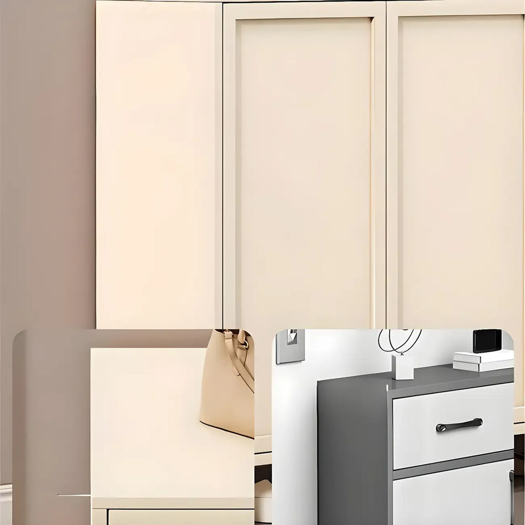 Meuble à chaussures en bois blanc crème avec étagère à chaussures