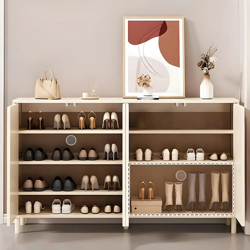 Meuble à chaussures en bois blanc crème avec étagère à chaussures